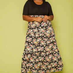 Plus Size Floral Print Flare Maxi Dress
