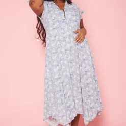 Plus Size Floral Print Flare Maxi Dress
