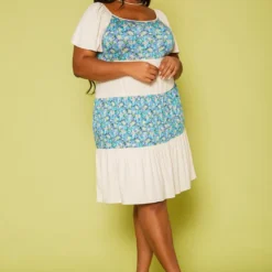 Plus Size Floral Block Flare Dress