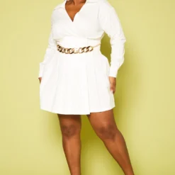 Plus Size Pleated Fit & Flare Mini Dress