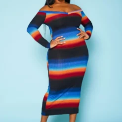 Plus Size Gradient Print Bodycon Maxi Dress