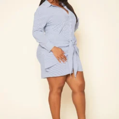 Plus Size Striped Collar Neck Mini Dress -Femme Avid Sales Store 2020135 001 2