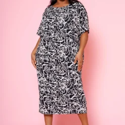 Plus Size Rose Bloom Print Midi Dress