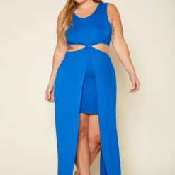 Plus Size Twist Hem Overlay Flare Dress