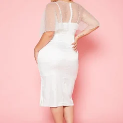 Plus Size Pearl Beaded Mesh Satin Midi Dress -Femme Avid Sales Store 2020209 001 3