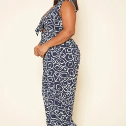 Plus Size Abstract Print Wide Flare Jumpsuit -Femme Avid Sales Store 2020212 001 2