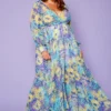 Plus Size Abstract Dots Print Chiffon Maxi Dress