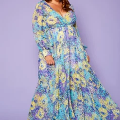 Plus Size Abstract Dots Print Chiffon Maxi Dress
