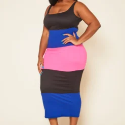 Plus Size Striped Color Block Midi Dress -Femme Avid Sales Store 2020459 001 2