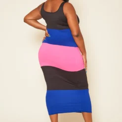 Plus Size Striped Color Block Midi Dress -Femme Avid Sales Store 2020459 001 3