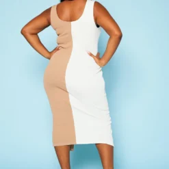 Plus Size Ribbed Two Tone Lace Up Midi Dress -Femme Avid Sales Store 2020467 001 4