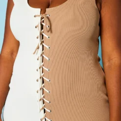 Plus Size Ribbed Two Tone Lace Up Midi Dress -Femme Avid Sales Store 2020467 001 5