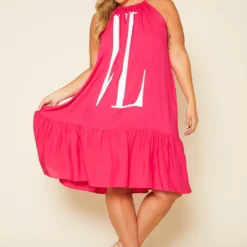 Plus Size Graphic Halter Top Tiered Dress