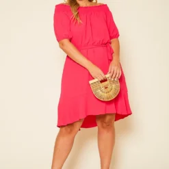 Plus Size Shirred Off Shoulder High Low Dress