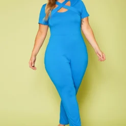 Plus Size Solid Cross Front Jumpsuit