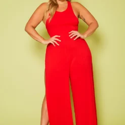 Plus Size Halter Top Wide Leg Slit Jumpsuit -Femme Avid Sales Store 2020616 001 3