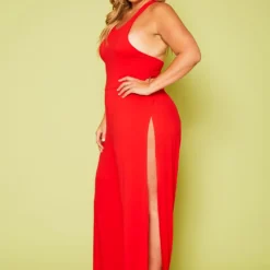 Plus Size Halter Top Wide Leg Slit Jumpsuit -Femme Avid Sales Store 2020616 001 4
