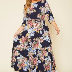 Plus Size Floral Print Fit & Flare Maxi Dress