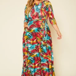 Plus Size Graphic Print Fit & Flare Maxi Dress