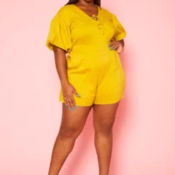 Plus Size Balloon Sleeve Romper