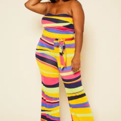Plus Size Abstract Color Print Mix Jumpsuit