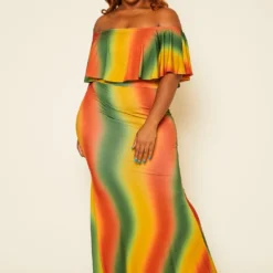 Plus Size Gradient Multicolor Maxi Dress
