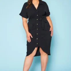 Plus Size High Low Ruched Collar Dress -Femme Avid Sales Store 2020702 002 2