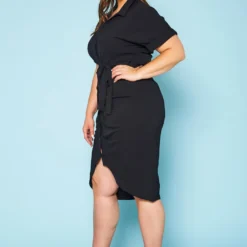 Plus Size High Low Ruched Collar Dress -Femme Avid Sales Store 2020702 002 3