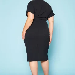 Plus Size High Low Ruched Collar Dress -Femme Avid Sales Store 2020702 002 4