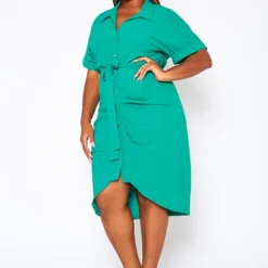 Plus Size High Low Ruched Collar Dress -Femme Avid Sales Store 2020702 003 3