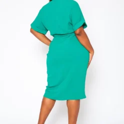 Plus Size High Low Ruched Collar Dress -Femme Avid Sales Store 2020702 003 4
