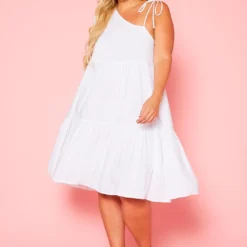 Plus Size One Sleeve Ruffle Flare Mini Dress