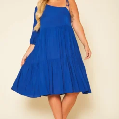 Plus Size One Sleeve Ruffle Flare Mini Dress