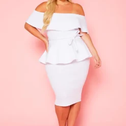Plus Size Off Shoulder Peplum Midi Dress