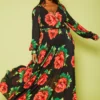 Plus Size Fit & Flare Peony Print Maxi Dress