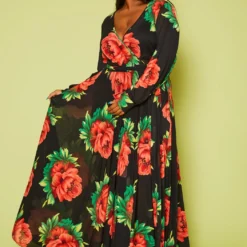 Plus Size Fit & Flare Peony Print Maxi Dress -Femme Avid Sales Store 2020804 001 2