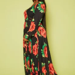 Plus Size Fit & Flare Peony Print Maxi Dress -Femme Avid Sales Store 2020804 001 3