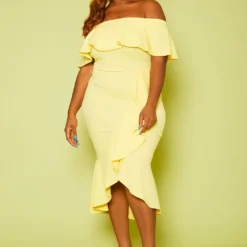 Plus Size High-Low Off Shoulder Ruffle Midi Dress -Femme Avid Sales Store 2020814 001 1