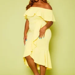Plus Size High-Low Off Shoulder Ruffle Midi Dress -Femme Avid Sales Store 2020814 001 4