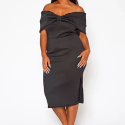 Plus Size Bow Off Shoulder Midi Dress