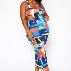 Plus Size Abstract Pattern Cut-Out Midi Dress -Femme Avid Sales Store 2020844 001 3