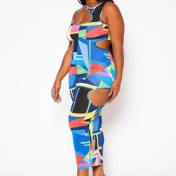 Plus Size Abstract Pattern Cut-Out Midi Dress -Femme Avid Sales Store 2020844 001 4