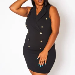 Plus Size Double Breasted Sleeveless Mini Dress