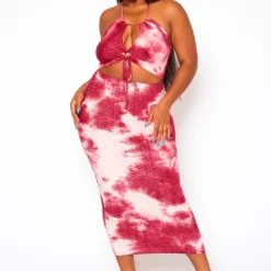 Plus Size Textured Tie Dye Midi Dress