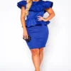 Plus Size Occasion Ruffle Peplum Midi Dress