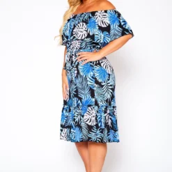 Plus Size Off Shoulder Leaf Print Tiered Dress -Femme Avid Sales Store 2020872 001 3