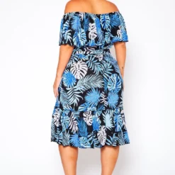 Plus Size Off Shoulder Leaf Print Tiered Dress -Femme Avid Sales Store 2020872 001 4