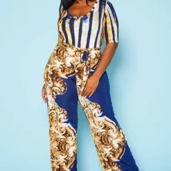 Plus Size Abstract Brocade Jumpsuit