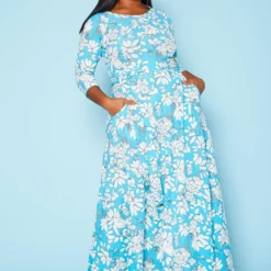 Plus Size Fit & Flare Floral Print Belted Maxi Dress