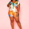 Plus Size Summer Print Collar Romper